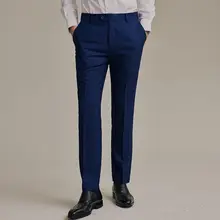 ブルーのビジネスカジュアルストレートパンツ【快適なフィット感・ドレスパンツ】（セットアップ対応）