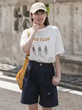 角舍 コットン製 ハイウエスト ショートパンツ【通勤・学生用・5分丈・シンプルデザイン】