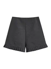 ショートパンツ レディース フリル 韓流 ハイウエスト Aライン ワイド 着回し 秋冬