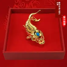 中式手作り彫刻金箔コイ金魚置物【縁起物・龍年・家庭用】