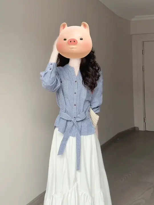 柔らかいチェック柄シャツとスカートのコーディネート【カジュアル・ユニークデザイン】（セットアップ対応）