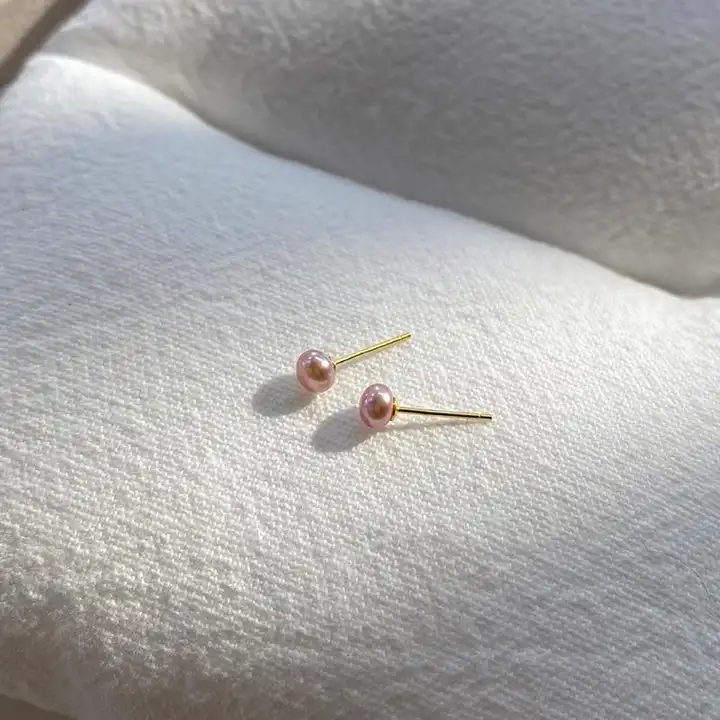 ミニ天然淡水紫色バンズ型パールピアス【女性向け・デザイン性高】