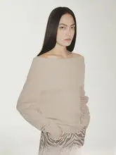 付智恩 一字肩のメリノウール混合セーター【シンプル・スタイル・女性用】