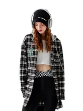 フード付きチェック柄シャツ【フィット・春秋用・女性】（セットアップ対応）