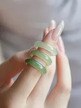 和田玉製 素圈リング【女性用・晴水冰種・緑玉石・新中式】