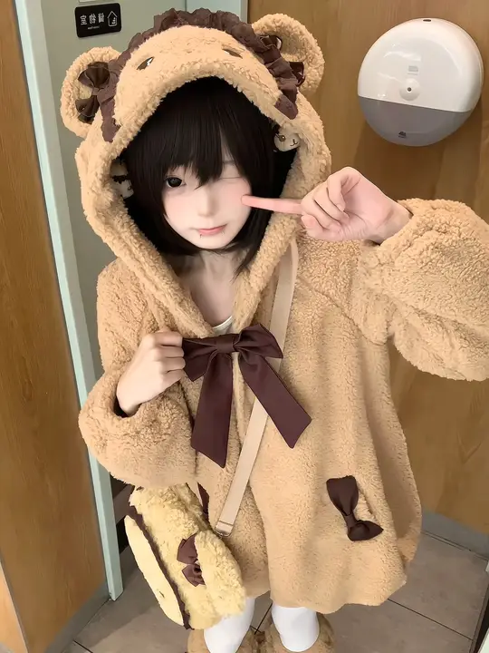 可愛いウサギとクマのフード付き冬用アウター【ゆったりサイズ・保温性】
