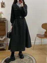 冬用ロングスリーブドレス【厚手・ウエストリボン・韓国風・大きいサイズ】（セットアップ対応）