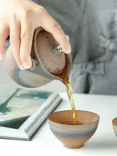 手作りのレトロな急須と蓋付き茶碗【柴焼き・陶器製・食卓用】