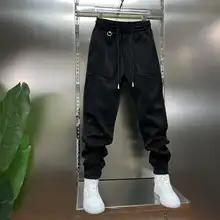 ストライプデザインのメンズカジュアルパンツ【伸縮性・リブ付き・春用】