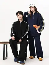 スウェット 2点セット ユニセックス ハーフジップ ストライプ パッチワーク カジュアル スポーツ 着回し ストリート スウェットパンツ