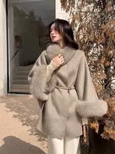 高品質のウールカシミヤケープコート【フード付き・秋冬用・ウエストマーク】