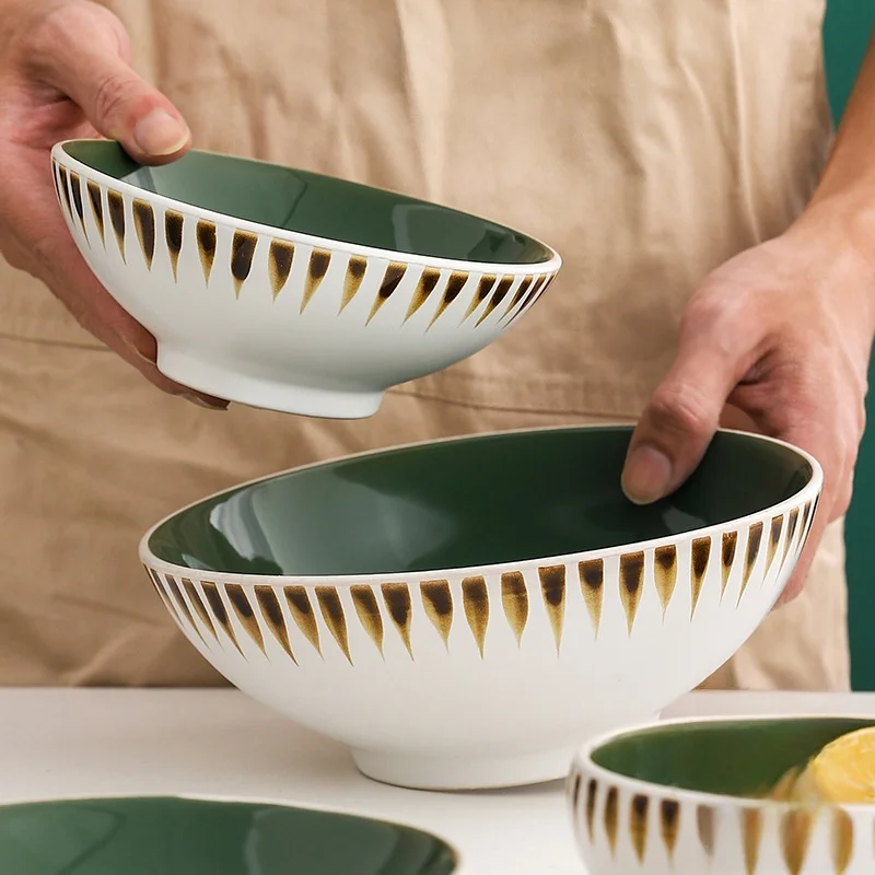 北欧風クリエイティブ陶器ボウル・プレートセット：朝食用のシンプルデザインと実用性