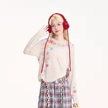 カートゥーン グラフィックプリント 長袖Tシャツ【女性用・アメリカンカジュアル・ゆったりシルエット・秋用・UVカット】