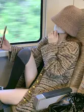 大きいサイズの女性用ニットカーディガン【Vネック・レトロスタイル・粗い編み込み】
