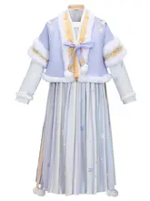 秋冬用 子供用 漢服風ワンピース【毛布仕立て・フリル付き・唐風デザイン】