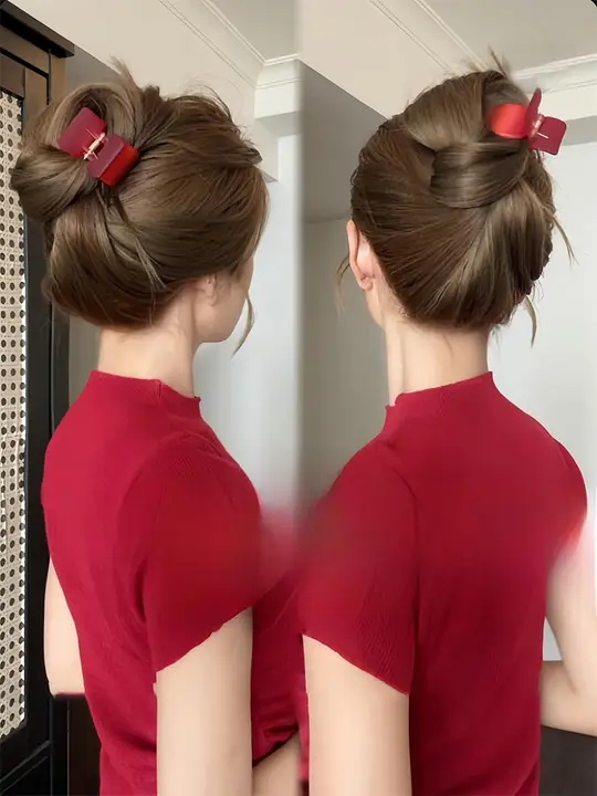 小型赤いヘアクリップ【後頭部用・高級感・サメクリップ】