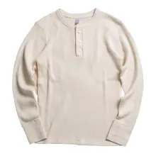 厚手コットンワッフルヘンリーネック長袖Tシャツ【アメリカンカジュアル・ヴィンテージ工装スタイル】