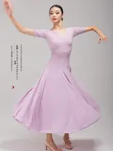 Vネックモダンダンスドレス【フラワープリント・大きなフレア】