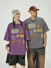 ユニークな印刷が特徴の垂感短袖Tシャツ【カジュアルスタイル・男性向け・夏用】