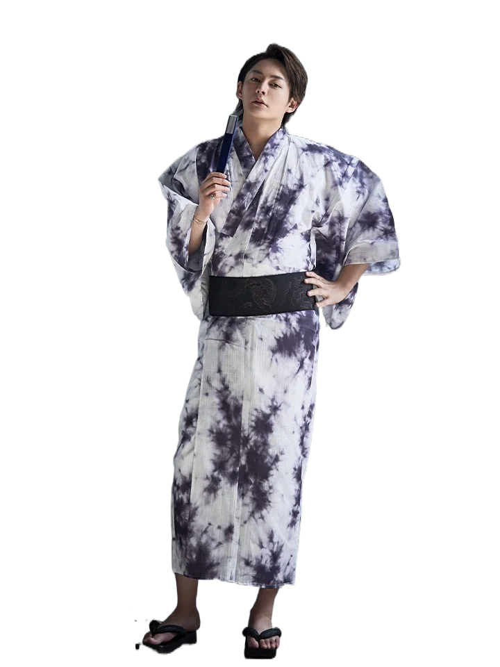 武士デザインの男士浴衣【染め花柄・ホームウェア・コスプレ対応】