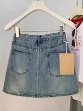 青色デニムハーフスカート【蝶刺繍・デザイン性あり・ルーズフィット】