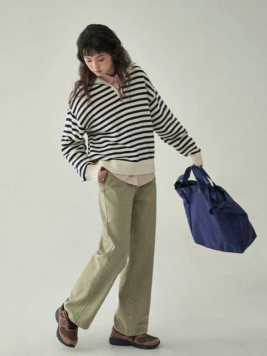 大人可愛い服 40代コーデの完全ガイド｜黒と白ストライプニットの心の安定感