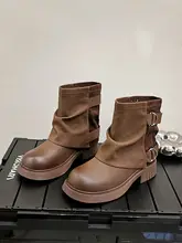 ファッションレトロなバックル付き厚底マーチンブーツ【ショートブーツ・ウエスタンスタイル・女性用】