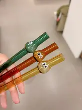 厚手の耐熱ガラスストロー【黒熊デザイン・防爆・コールドドリンク用】