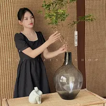 透明ガラス製フラワーベース【インテリア装飾用・大きな口・水耕栽培対応】
