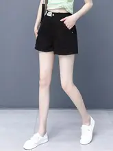 ハイウエストデニムショートパンツ【広めのシルエット・毛羽立ちの裾・夏用】