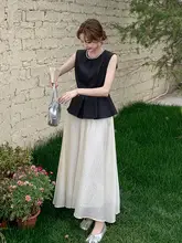 洗練された雰囲気の女性用ワンピース風ドレス【ノースリーブ・ウエスト絞り・スカート付き】（セットアップ対応）