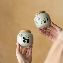 手描きパンダデザインの陶器製茶葉保存容器【密閉・中華風・防湿】