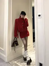 レトロスタイルの立ち襟長袖ジャケット【春用・女性用・半身スカート・カジュアル】（セットアップ対応）
