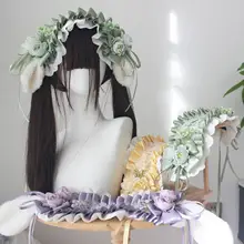 ハンドメイドの折衷スタイルヘアバンド【脱着可能なウサギの耳・ロリータ風花飾り】