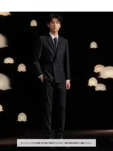 ビジネスカジュアル メンズダブルブレストジャケット【秋用・ブラック・スリムフィット】