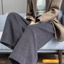 グレーウールスーツパンツ【春用・ハイウエスト・スリムフィット・ストレートレッグ】