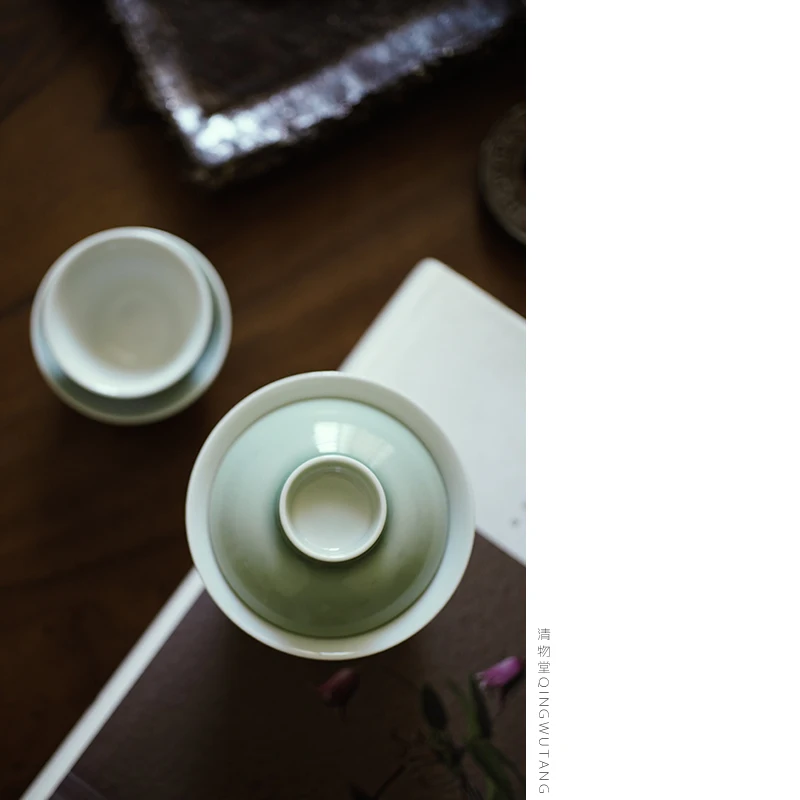 清物堂 2021年製 柴窯青磁茶器【伝統的な蓋付き湯のみ・品茶用】