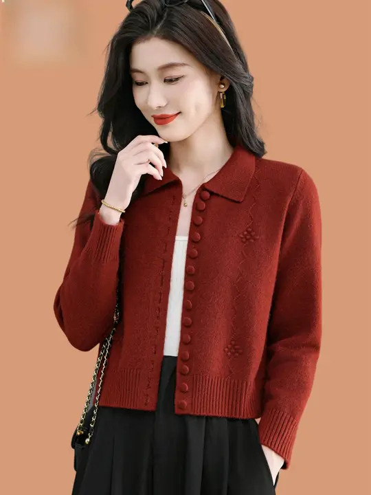 高腰の短めデザイン！アンゴラウールカーディガン【春秋用・レディース・ニット】