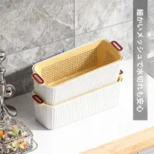 スタッカブルなポータブルハンドル付き長方形水切り収納バスケット【キッチン用・野菜・食器用】