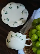 陶製コーヒーカップセット【景徳鎮製・フラワーカット・ラテアート対応・デザイン皿付き】