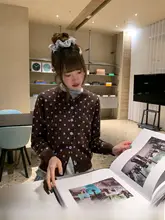 バイカラー ドット柄 ニットカーディガン【秋用・スタイル・薄手】