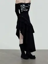 黒の不規則なロングスカート【ユニークなデザイン・スリム効果・女性用】