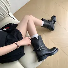 超厚牛革製 ハイヒール 厚底ブーツ【レトロウェスタン・春秋用・女性用】