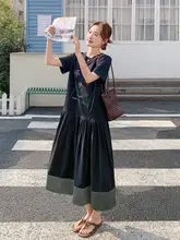 ビンテージプリントTシャツワンピース【カラーブロックデザイン・カジュアル・フィット・長袖】（セットアップ対応）