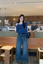 レディース 高腰ワイドレッグデニムパンツ【春用・フィット・ブーツカット】