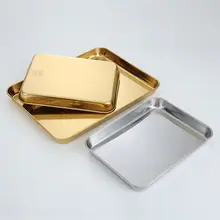 ステンレス製 長方形平底プレート【狭い縁・金色・韓国風料理用・小皿】