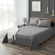 シンプルな無地のコットン製ベッドリネン【ベッドカバー付き・一人用および二人用対応】（セットア  ップ対応）