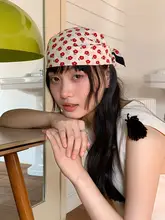 レトロな小花柄コットンバンダナ【女性用・春夏・ウエストリボン付き】