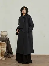 ミニマルデザインのロングトレンチコート【不規則な襟・薄手】