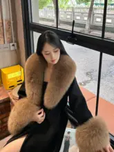 フェイクファー付き ツイード風 ダブルフェイスウールコート【中長丈・ウエストリボン・スタイリッシュ】